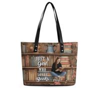 Wasetell Just A Girl Who Loves Books Personalized Photo PU Leather Bag Custom Book Lover Handbag with Name Bookish Shoulder Bag Bookworms Gift for Readers Teacher Woman Christmas Birthday,15