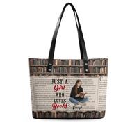 Wasetell Just A Girl Who Loves Books Personalized Photo PU Leather Bag Custom Book Lover Handbag with Name Bookish Shoulder Bag Bookworms Gift for Readers Teacher Woman Christmas Birthday,03