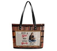 Wasetell Just A Girl Who Loves Books Personalized Photo PU Leather Bag Custom Book Lover Handbag with Name Bookish Shoulder Bag Bookworms Gift for Readers Teacher Woman Christmas Birthday,01