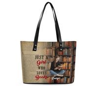 Wasetell Just A Girl Who Loves Books Personalized Photo PU Leather Bag Custom Book Lover Handbag with Name Bookish Shoulder Bag Bookworms Gift for Readers Teacher Woman Christmas Birthday,04