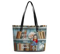 Wasetell Just A Girl Who Loves Books Personalized PU Leather Bag Custom Book Lover Handbag with Name Portrait Bookish Shoulder Bag Bookworms Gift for Readers Teacher Woman Christmas Birthday,16