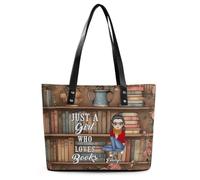Wasetell Just A Girl Who Loves Books Personalized PU Leather Bag Custom Book Lover Handbag with Name Portrait Bookish Shoulder Bag Bookworms Gift for Readers Teacher Woman Christmas Birthday,15