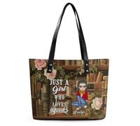 Wasetell Just A Girl Who Loves Books Personalized PU Leather Bag Custom Book Lover Handbag with Name Portrait Bookish Shoulder Bag Bookworms Gift for Readers Teacher Woman Christmas Birthday,12