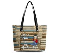 Wasetell Just A Girl Who Loves Books Personalized PU Leather Bag Custom Book Lover Handbag with Name Portrait Bookish Shoulder Bag Bookworms Gift for Readers Teacher Woman Christmas Birthday,09