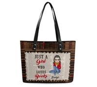 Wasetell Just A Girl Who Loves Books Personalized PU Leather Bag Custom Book Lover Handbag with Name Portrait Bookish Shoulder Bag Bookworms Gift for Readers Teacher Woman Christmas Birthday,05