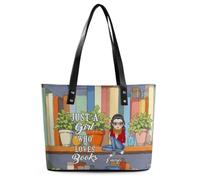 Wasetell Just A Girl Who Loves Books Personalized PU Leather Bag Custom Book Lover Handbag with Name Portrait Bookish Shoulder Bag Bookworms Gift for Readers Teacher Woman Christmas Birthday,20