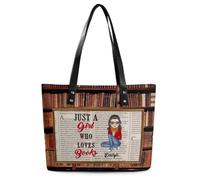 Wasetell Just A Girl Who Loves Books Personalized PU Leather Bag Custom Book Lover Handbag with Name Portrait Bookish Shoulder Bag Bookworms Gift for Readers Teacher Woman Christmas Birthday,02