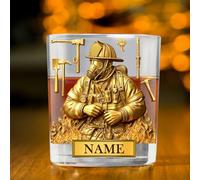 Wasetell Personalized Firefighter Whiskey Glass with Name Custom Fireman Whisky Glass Crystal Sticker Firefighter Drinking Glasses Gift for Men Dad Grandpa Brother Father's Day Birthday Christmas,01