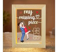 Wasetell Personalized My Missing Piece Frame Sign Custom Couple Portraits LED Night Light with Name Acrylic Plaque Light Box Cartoon Couple Shadow Box Sign Gift for Couple Wife Husband