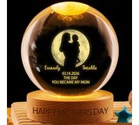 Wasetell The Day You Became My Mom Personalized Moon Phase Crystal Ball Light Custom Mom and Kid Crystal Ball Lamp Mother's Day Keepsake Gift for Mommy Grandpa Birthday Christmas