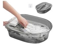 Wash Basin 2-in-1 Integrated Thicken Widen Large Capacity Non Slip Labor-Saving Hanging Washboard for Washing Clothes with Curled Edge Portable Washboard Basin for Bathroom Translucent Gray Washboard