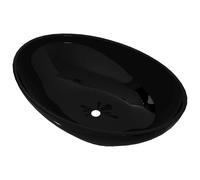 vidaXL Luxury Oval-Shaped Ceramic Wash Basin in High Gloss Black - Stylish Addition for Bathroom, Washroom, Powder Room