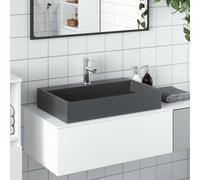 Wash basin Anthracite 60x38x11cm. Mineral Cast Countertop Wall-Hung with Faucet