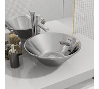 Wash Basin Ceramic Silver 42x14cm Above Counter Gloss Modern Oval Sink Designer