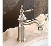 Wash-Basin Faucet Black/Silver Brass Fashion Bathroom Large Bend Mouth Type Single Handle Faucet Sink Cold Hot Water Mixer Taps(Brushed)