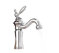 Wash-Basin Faucet Black/Silver Brass Fashion Bathroom Large Bend Mouth Type Single Handle Sink Cold Hot Water Mixer Taps(Silver,with Hose Size 3-8)