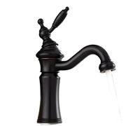 Wash-Basin Faucet Black/Silver Brass Fashion Bathroom Large Bend Mouth Type Single Handle Sink Cold Hot Water Mixer Taps(Black,with Hose Size 1-2)