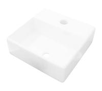 vidaXL Ceramic Bathroom Sink Basin with Faucet Hole White Square Counter Top