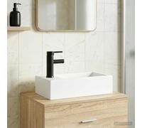 Wash Basin Matte Black Metal 45.5x25.5x13cm with Faucet Quick Drain Modern Sleek