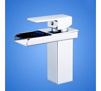 Wash Basin Pure Copper Faucet Tap Waterfall Basin Faucet Single Hole Hot and Cold Faucet On Stage Sink Under The Stage Bathroom Washing Faucet Water-Tap Vessel Faucet (Plating Chromium Short)