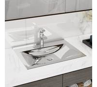 Wash Basin Silver Ceramic 60x46x16 cm Rectangular Overflow Sink for WC