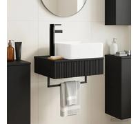 Wash Basin Wall-Mounted Black Engineered Wood 50x41x39cm Minimal Compact Vanity