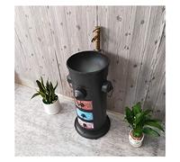 Wash Basin with Faucet, Fire Hydrant Metal Iron Simple Retro Style Wear-Resistant Non-Slip Floor-Standing Sink for Indoor and Outdoor (Color : Silver) (Black)