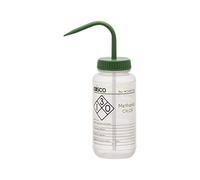 Wash Bottle for Methanol, 500ml - Labeled with Color Coded Chemical & Safety Information (2 Color) - Wide Mouth, Self Venting, Polypropylene - Performance Plastics by Eisco Labs