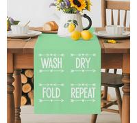 Wash Dry Fold Repeat Words Table Runner 36 Inches Long, Green Background Arrows Love Washable Table Runners Heat-Insulation Kitchen Dining Table Decorations for Home Party Decor 13x36in