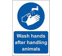 Wash hands after handling animals safety sign - Self adhesive sticker 200mm x 150mm