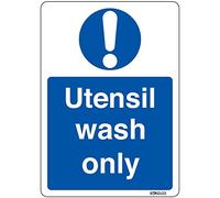 Wash only Sign, A6 148x105mm, Self0adhesive Vinyl Sticker, Mandatory Kitchen Safety Signs (Utensils Wash Only)