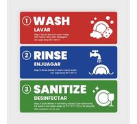 Wash Rinse Sanitize Sink Labels (Training-Enhanced) | 3 Compartment Sink Stickers | Training Labels for Dishwashing | Food Service, Restaurant, Commercial Kitchen (1 Set: 6 x 2 in)