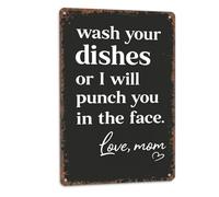 Wash Your Dishes or I Will Punch You in the Face, Funny Kitchen Signs Wall Decor, Rustproof Aluminum Metal Sign Plaque, Home Decorations for Kitchen Dining Room Patio, Outdoor(A-1pc,12 * 16in)