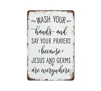 Wash Your Hands And Say Your Prayers Jesus And Germs Are Everywhere Bathroom Art Best Vintage Fun Home Decor Tin Signs, Vintage Metal Signs, Perfect For Bar Posters 12 x 8 Inch