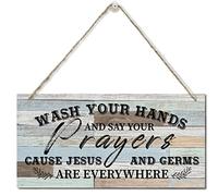 Wash Your Hands And Say Your Prayers Sign, Printed Wood Plaque Sign Wall Hanging, Wash Your Hands Sign Bathroom Decor, Jesus And Germs Sign, Funny Bathroom Decor Wall Art Sign 12" x 6"
