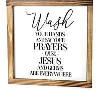 Wash Your Hands and Say Your Prayers Sign, Wall Bathroom Sign with Quotes, Jesus and Germs Sign, Cute Bathroom Sign Decor Farmhouse, Rustic Wash Your Hands Sign Bathroom Decor Sign 8x12 Inch