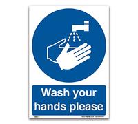 Wash your hands please Sign - A5 1 mm Rigid Plastic Sign - Mandatory Information Safety