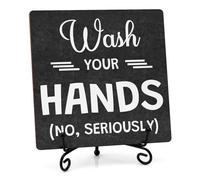 Wash Your Hands Sign Bathroom Decorations Wood Decor Sign Bathroom Decor and Accessories Toilet Restroom Home Tabletop Christmas Birthday Gifts for Women Men Decorative Wooden Signs with Iron Stand