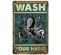 Wash Your Hands Vintage Metal Sign Octopus Doctor Wall Decor Retro Plaque Funny Bathroom Signs For Home Farmhouse Cafe Bar Toilet Washroom 14x20cm