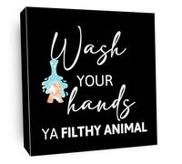 Wash Your Hands YA' Filthy Animal Funny Restroom Wood Plaque Signs,Wooden Box Sign for Bathroom,Rustic Bathroom Sign Decor 5x5 Inch