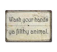 Wash Your Hands Ya Filthy Animal Sign Bathroom Humor Funny Restroom Signs Bath Décor Toilet Sink Rustic Decorations Wall Art Tin Vintage Plaque LOL Mens Room Pics 8 x 12 High Gloss Metal 208120061010