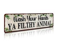 Wash Your Hands Ya Filthy Animal Sign,Funny Bathroom Wall Art, Green Plant Tin Plaques For Kitchen Toilet Home Decor(4''x 16'')