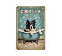 Wash Your Paws Sign with Border Collie Illustration - 5.5 x 8 Inch Metal Bathroom Decor for Dog Moms, Dads, and Pet-Friendly Homes