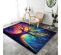 Washable 100x150 cm Area Rug - Large Short lint Colorful Rugs with Non-Slip Rubber Backing, Dream Mysterious Tree Printed Carpet for Living Room Bedroom Dining Room Offic