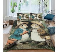 Washable 3D Microfiber Rabbit couple Bedding Quilt Cover All Season Bedding Set w/ Pillowcase Vintage illustration style Bed Quilt Cover Easy Care, Washable for Home Decor Super king（260x220cm）