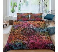 Washable 3D Print Microfiber Colorful mandala Comforter Cover Breathable Bedding Sets with Pillowcases Bohemian artistic Quilt Cover All Season, Easy Care Soft for Teens Adults Double（200x200cm）
