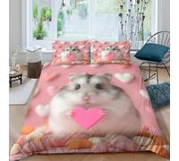 Washable 3D Print Microfiber cute hamster Duvet Cover Breathable Bedding Set with Pillow Shams valentine themed Bed Quilt Cover All Season, Easy Care, Washable for Teens Adults Double（200x200cm）