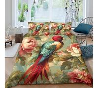 Washable 3D Print Microfiber Exotic bird Duvet Cover Breathable Bedding Set with Pillow Shams Floral garden art Bed Quilt Cover All Season, Easy Care, Washable for Teens Adults Super king（260x220cm）
