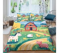 Washable 3D Print Microfiber Farm animals scene Duvet Cover Breathable Bedding Set w/ Pillow Shams Childrens book illust Bed Quilt Cover All Season, Easy Care, Washable Teens Adults King（220x240cm）