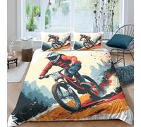 Washable 3D Print Microfiber mountain biker action Comforter Cover Breathable Bedding Sets with Pillowcases adventure sport Quilt Cover All Season, Easy Care Soft for Teens Adults Double（200x200cm）